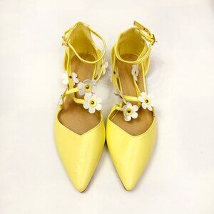ASOS DESIGN Lydia pointed ballet flats in yellow with flowers size US 7